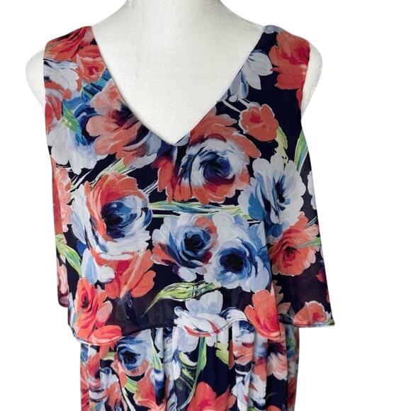 Lili Rose Maxi Dress Printed Back Floral Boho Blue Orange Summer Size Medium - Picture 2 of 10